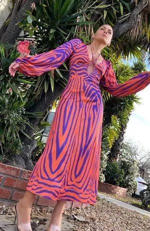 AFRM Portia Dress in Orange Zebra Small thumbnail 4