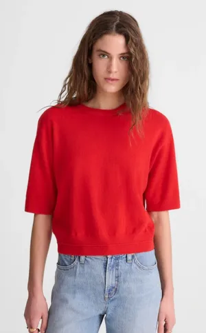 Madewell | NWT 100% Cashmere Relaxed Sweater Tee Ruby Red | Sz XXS thumbnail 1