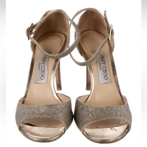 Jimmy Choo Annie D'Orsay Ankle-Strap Glitter Sandals Heels thumbnail 3