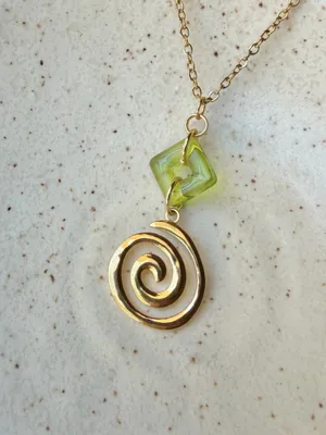 Handmade gold tone stainless steel spiral swirl uzumaki & Czech glass necklace🌀 thumbnail 4