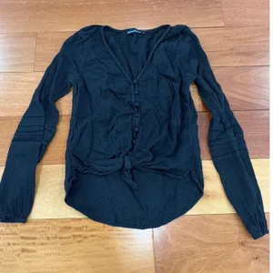 Abercrombie & Fitch Button Front Top Womens Black Tie Front Gauze XS thumbnail 1