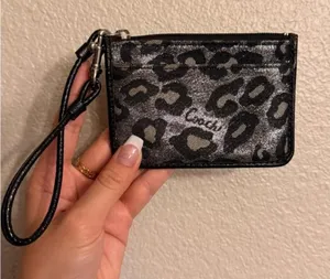 Coach Black & Silver Leopard Print Wristlet thumbnail 1