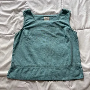 Vintage Katie Lee Teal Linen Blend Square Neck Tank Top Womens Large Beachy thumbnail 1