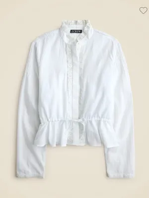 J. Crew White Lace Trim Cinch Waist Cotton Voile Long Sleeve Top S thumbnail 1