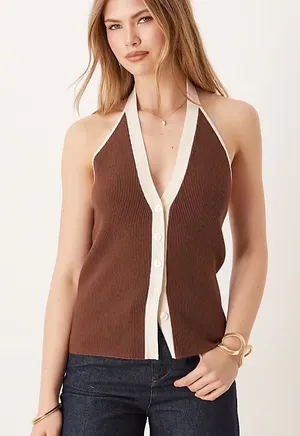 Abercrombie Halter Button-up Sweater Top thumbnail 1