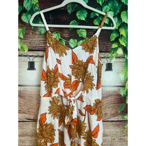 Free People Ivy Street Wide Leg Sunflower Jumpsuit Large Fall Leaves Boho Flowy Orange Crop thumbnail 3