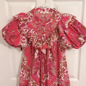 Love The Label Tatiana Floral Mini Ruffle Dress Clementine Pink Print Size Small thumbnail 5
