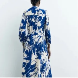 Zara Blue and White Patterned Long Sleeve Dress thumbnail 2