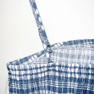 Wild Fable gingham smocked slate blue white mini summer dress w/ ruffle details thumbnail 10
