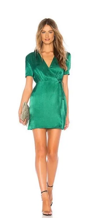 Privacy Please Emerald Green Wrap Mini Dress thumbnail 1