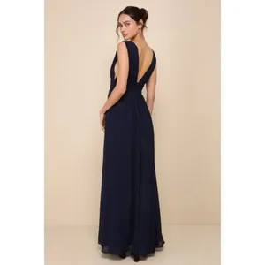 NWT Lulus Heavenly Hues Navy Blue Leg Slit Bridesmaid Maxi‎ Dress Gown thumbnail 2