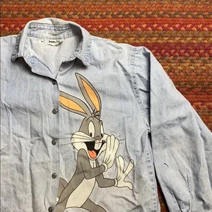 VINTAGE LOONEY TUNES BUGS BUNNY BUTTON UP thumbnail 1