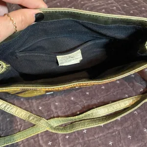 Vintage Renias Sharif Patchwork Leather Crossbody Purse Gold Bronze Tones 80s thumbnail 7