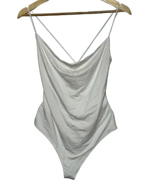NEW Abercrombie & Fitch Soft AF Drapey White Sleeveless Tank Bodysuit Top Size M thumbnail 1