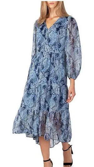 Joie Limited Edition Hi-Lo Tiered Maxi Dress Size Large Blue Printed‎ New thumbnail 1