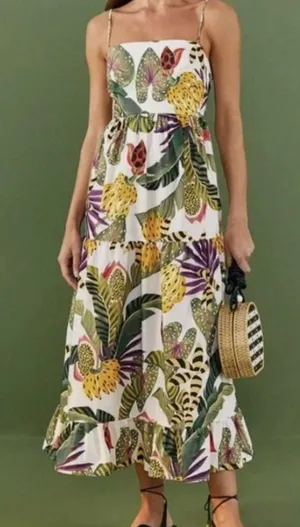 Farm Rio Anthropologie Cotton Tripixal Forest Maxi Dress Size Large thumbnail 1