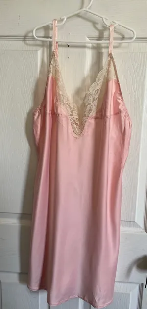 H&M Nightgown Size M Pink Lace Trim Low Back Ribbon thumbnail 1