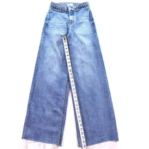 OAT New York Wide Leg Braided Waist Jeans Blue Raw Hem Size 0/25 thumbnail 3