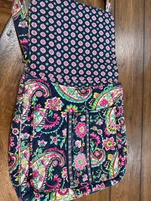 Vera Bradley Navy Quilted Paisley Shoulder Bag with Pink & Green Accents​ thumbnail 6