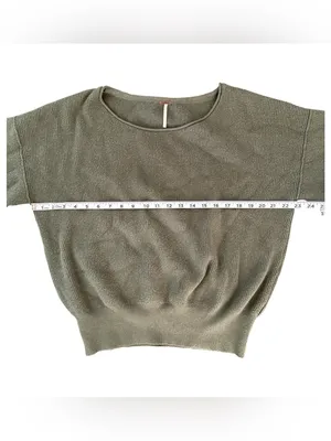 Free People Green Ribbed Balloon Sleeve Women Sweater Top XS thumbnail 4