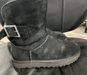 UGG Black Suede Winter Boots with Bling Buckle size 6 thumbnail 1