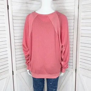 Free People Santa Clara Thermal‎ Oversized Shirt Coral Pink Orange Medium thumbnail 5