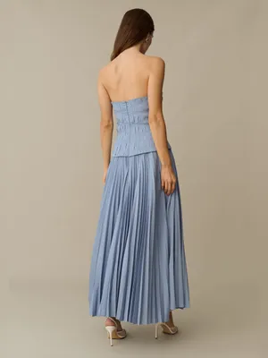 O.p.t. Few Moda Blue Size 2 ADA Pleated Strapless Midi Dress thumbnail 5