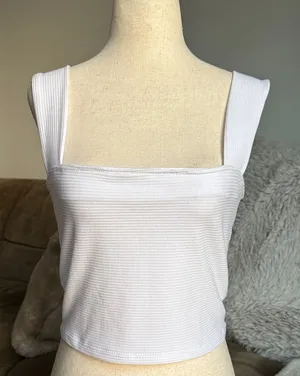 Free People White Ribbed Square Tank thumbnail 1