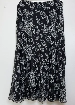 VTG 90s Women Fairy Grunge Maxi Skirt‎ Black Floral Chiffon Pull On Whimsigoth thumbnail 1