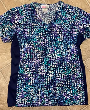 Scrubstar Blue and Purple Patterned Scrub Top thumbnail 1