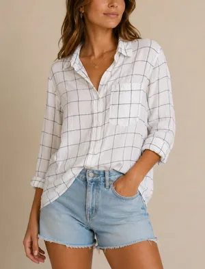 Abercrombie & Fitch Windowpane Button Up Shirt Size M White Black Coastal Preppy thumbnail 1