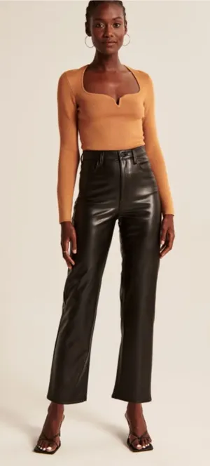 Abercrombie Vegan Leather Ankle Straight Pant Ultra High Rise Black Size 34‎ 18S thumbnail 1