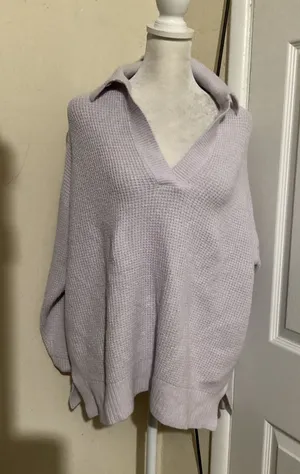 Aerie Womens Lavender Purple Waffle Knit Polo Collar V-Neck Sweater Size Small thumbnail 1