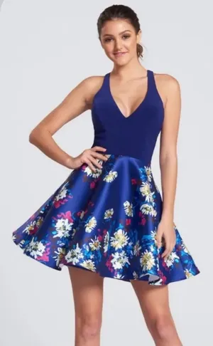 ellie wilde by Mon Cheri in ROYAL BLUE/MULTI Homecoming Dress Style #: EW21709S thumbnail 1