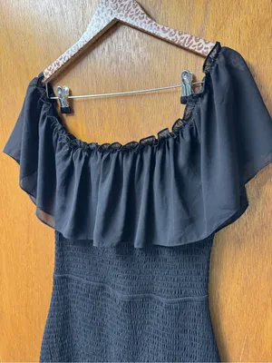 Baltic Born Amalfi Smocked Off Shoulder Long Maxi Mermaid Ruffle Dress Black XL thumbnail 5