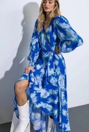 Flying Tomato Long Sleeve Maxi High Low Ruffled Hemline Wrap Dress Size M thumbnail 1