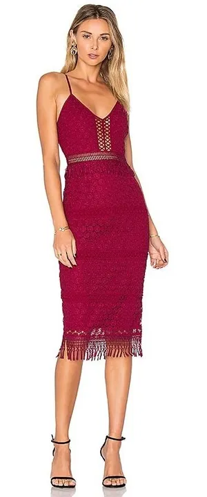 Saylor Margot Dress Lipstick‎ Red Lace Crochet Fringe thumbnail 1