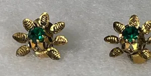 Vintage Austria green glass clip earrings. thumbnail 1