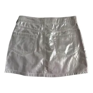 Gianni Bini NWT Sz S Mini Skirt Distressed Metallic Silver Pink Cotton Denim Shiny Pockets thumbnail 1