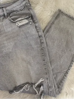 American Eagle 90s Straight Jeans Gray Distressed High Rise Size 14 thumbnail 6