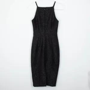 H&M Womens Sleeveless‎ Textured Midi Cocktail Dress Size 2 Black Sparkle Evening thumbnail 4