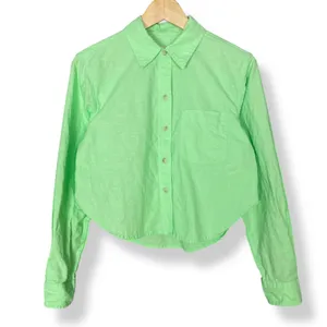 Universal Thread Crop Top Light Neon Green Cotton Linen‎ Size XS Long Sleeves thumbnail 3