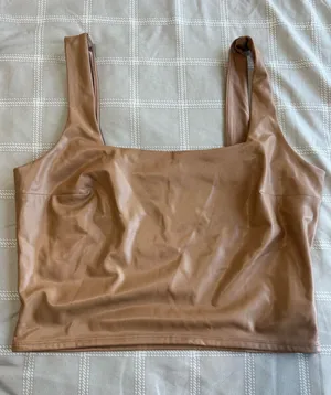 Express Faux-Leather Crop Tank in Caramel Brown thumbnail 1