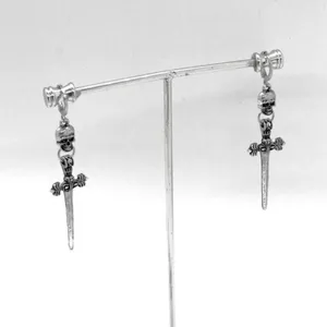 Skull and Sword Dangle Earrings Silver thumbnail 3