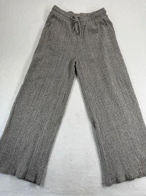 Zara‎ Womens Large Gray Textured Knit Wide Leg Drawstring Lounge Pants High Rise thumbnail 1