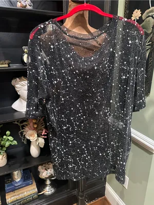 Sheer Silver Star Stretchy Shirt/Dress – One Size (XS–2XL Fit) thumbnail 2
