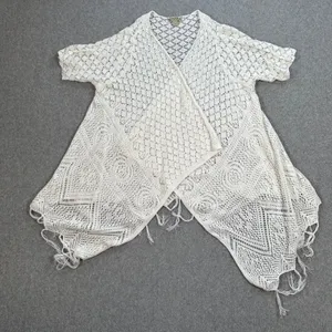 Energe World Wear Crochet Cardigan Duster White Women's Medium Tassel Trim Boho thumbnail 1