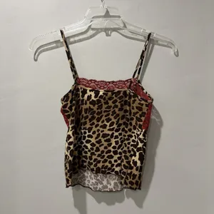 Bisou‎ Bisou Michele Bohbot Ruffle Cami Top Blouse Y2K Small Red Lace Animal thumbnail 7