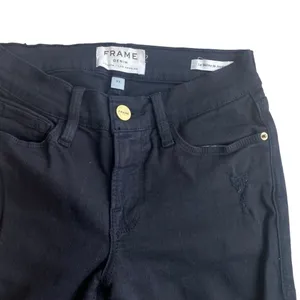 Frame Distressed Black Skinny Jeans Le Skinny de Jeanne Grunge‎ Emo Size 23 thumbnail 3