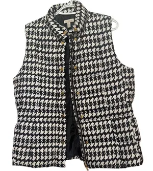 Madison Women's Sleeveless Black White Houndstooth Print Zip Up Vest Size‎ XL thumbnail 1